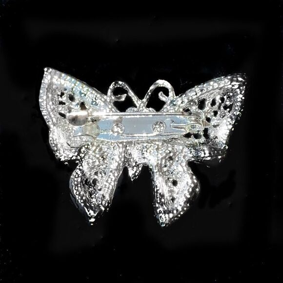 Vintage ab crystal filigree silver butterfly pin - Picture 7 of 7
